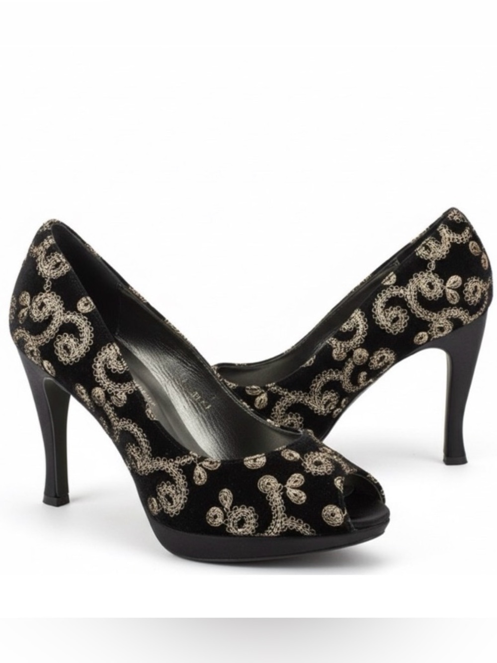 Donald J Pliner Couture Black Velvet Baroque Peep Toe Pumps Heels 10 Italy